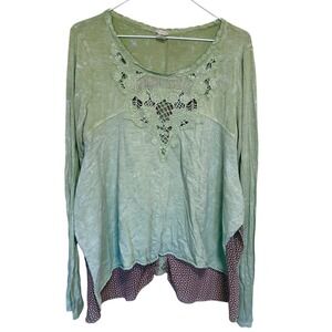 Gimmicks by BKE Womens Oversized Lagenlook Top Large Crochet Mixed Media Boho